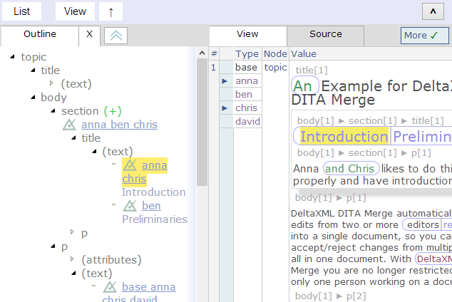 The title text-part selected from the document tree