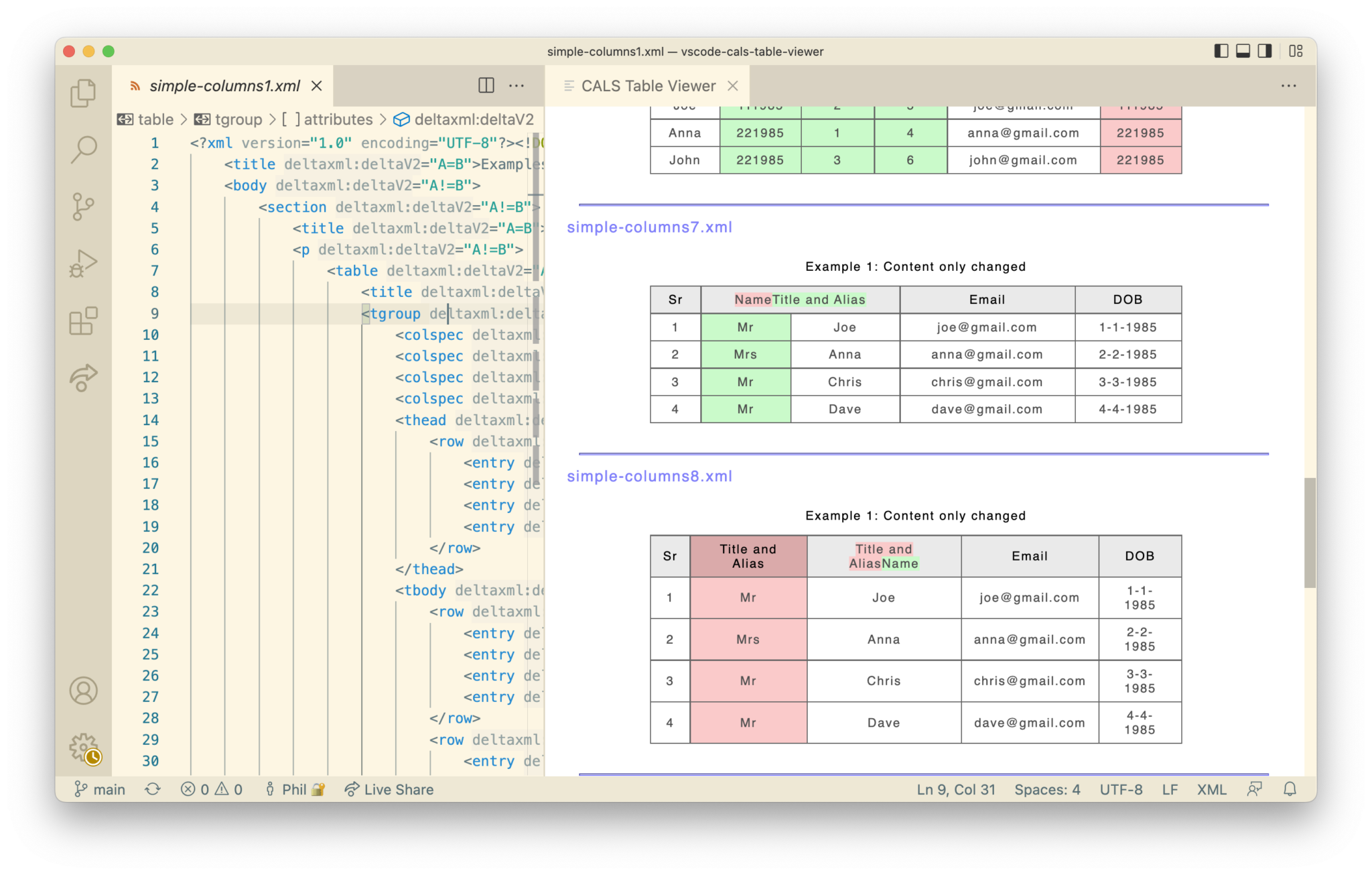 A CALS Table Viewer for Visual Studio Code DeltaXML